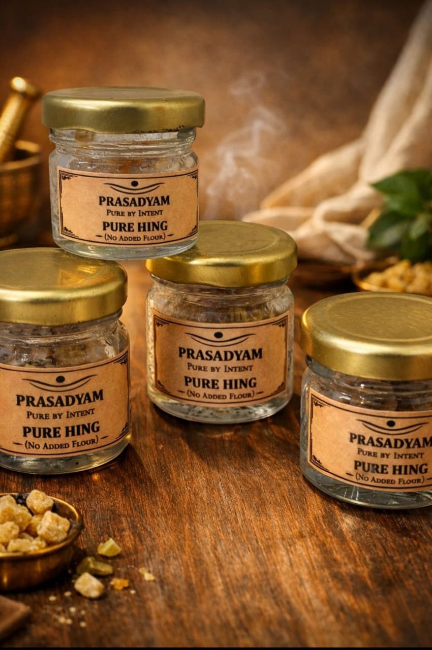 Prasadyam Pure Hing jars in a warm heritage setting